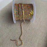 1 Yard SS6 Citrine AB Champagne Gold Metal Chain Rhinestone Banding